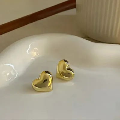 Golden/silver Love Heart Shaped Stud Earrings